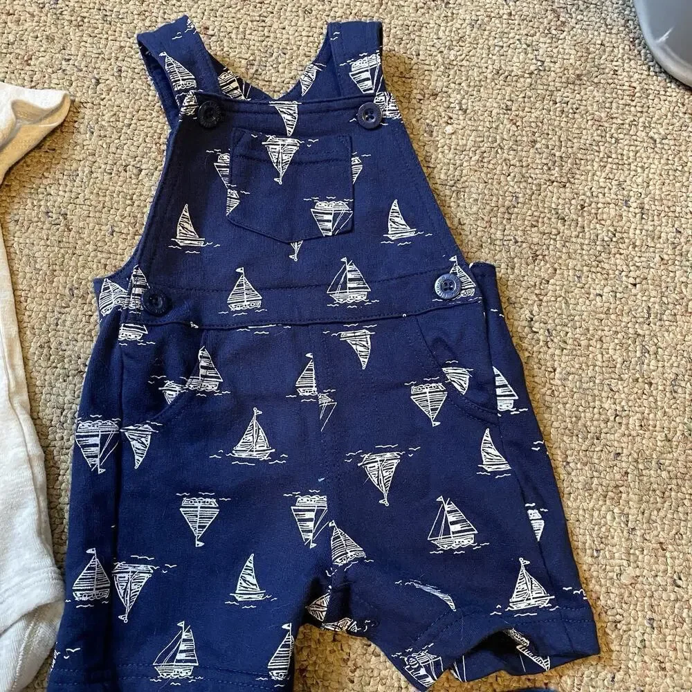 LotOf4 Baby Boys Bodysuit Romper 3-6-12M Mixed Brands Beach Sailboat Sport Cute